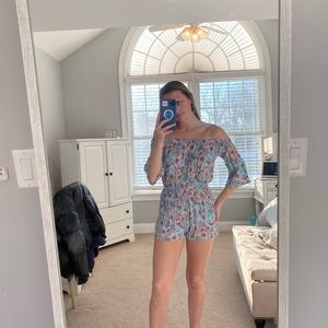 Light Blue Floral long sleeve romper